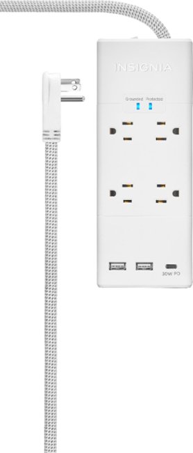 Insignia™ - 4 Outlet/3 USB 1200 Joules Surge Protector Strip - White_0
