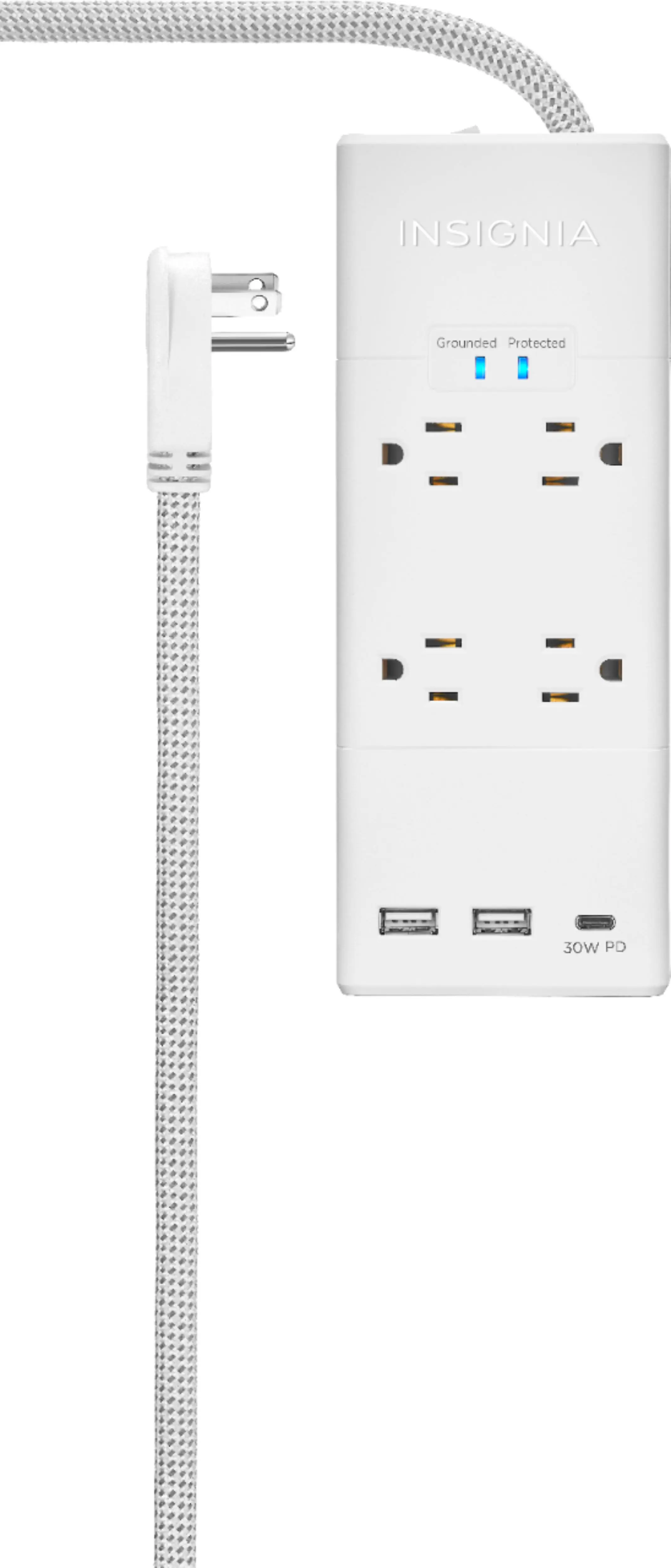 Front. Insignia™ - 4 Outlet/3 USB 1200 Joules Surge Protector Strip - White.