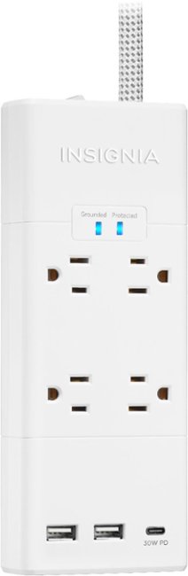 Insignia™ - 4 Outlet/3 USB 1200 Joules Surge Protector Strip - White_2