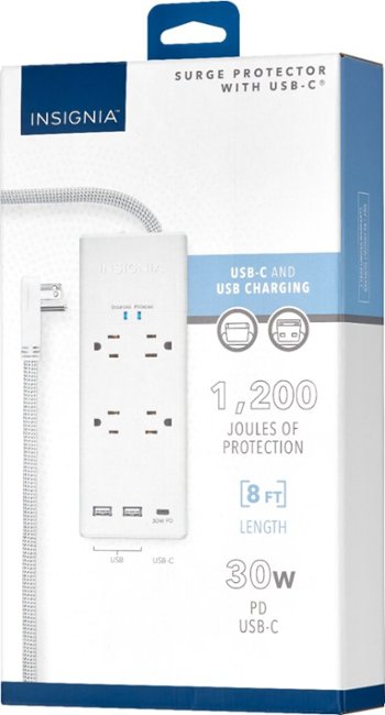 Insignia™ - 4 Outlet/3 USB 1200 Joules Surge Protector Strip - White_4