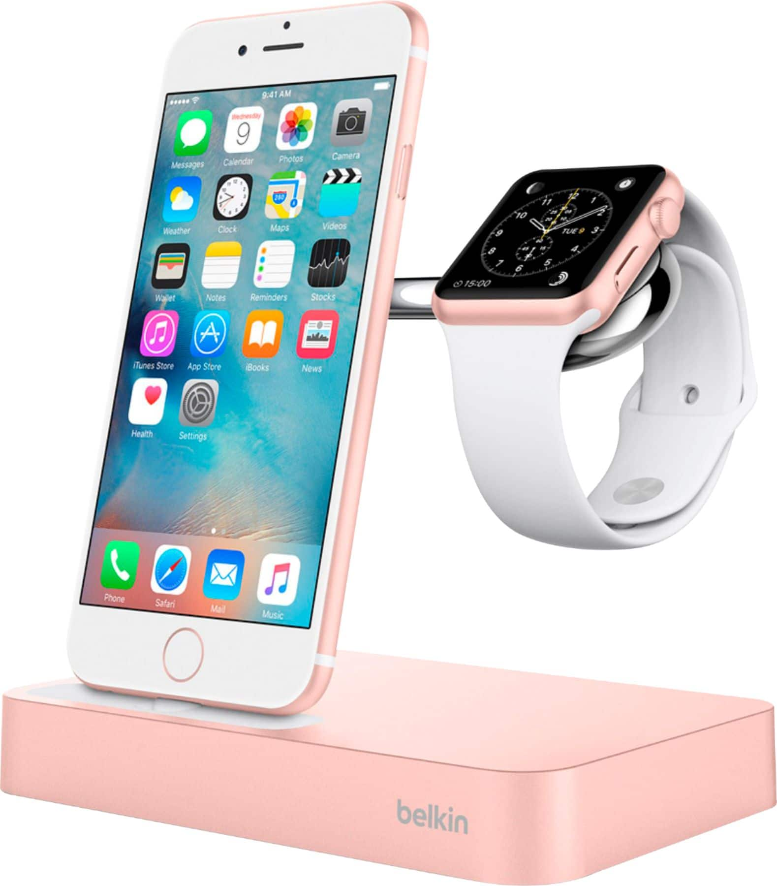 Angle View: Belkin - Valet™ Charge Dock for Apple Watch + iPhone - Rose Gold