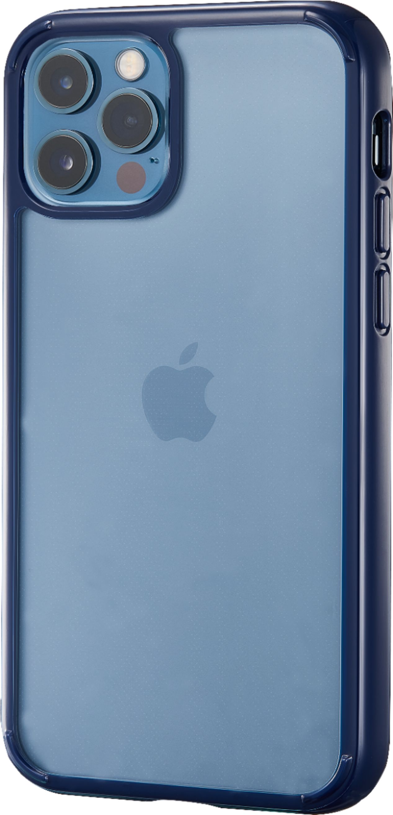 Left View: Insignia™ - Hard-Shell Phone Case with Bumper for iPhone® 12 and iPhone® 12 Pro - Clear