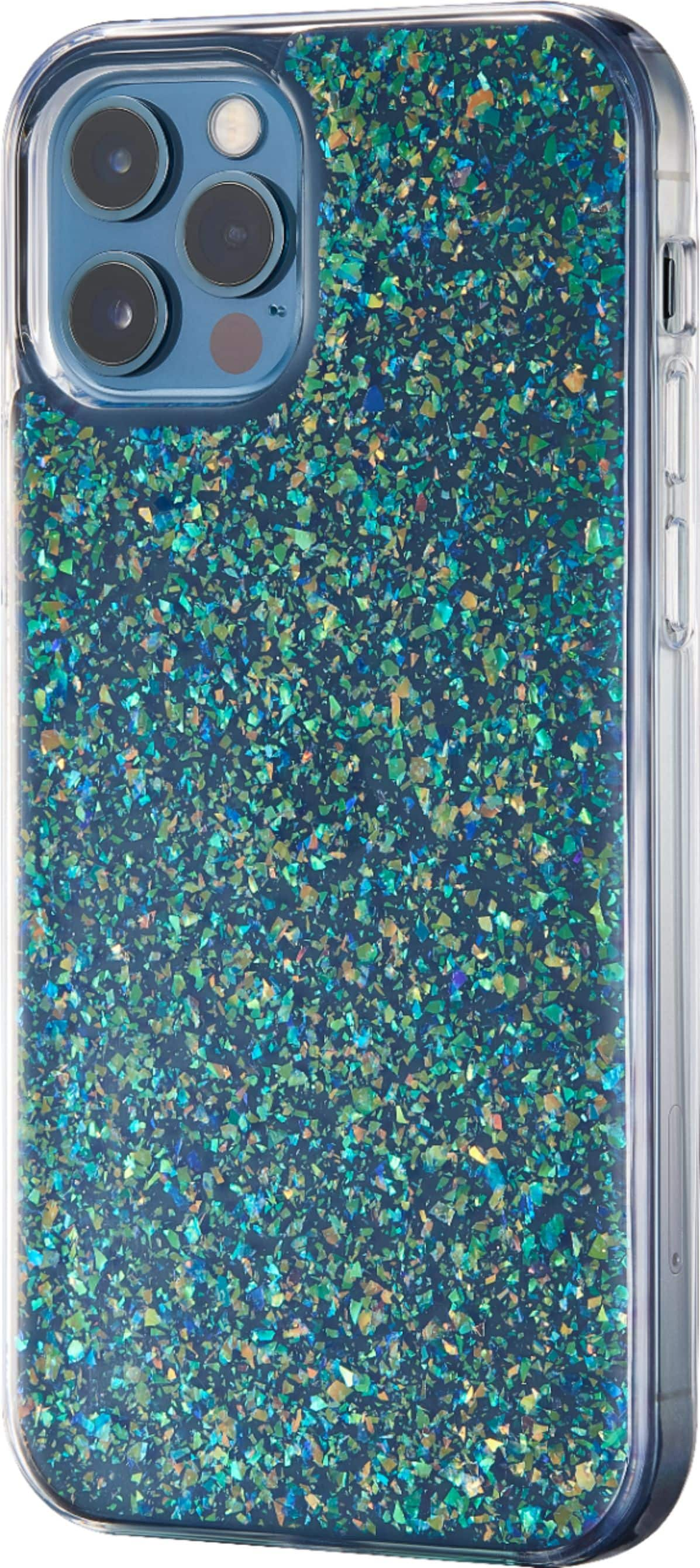 Angle View: Platinum™ - Hard-Shell Case for Apple iPhone® 12 and iPhone® 12 Pro - Clear/Glitter