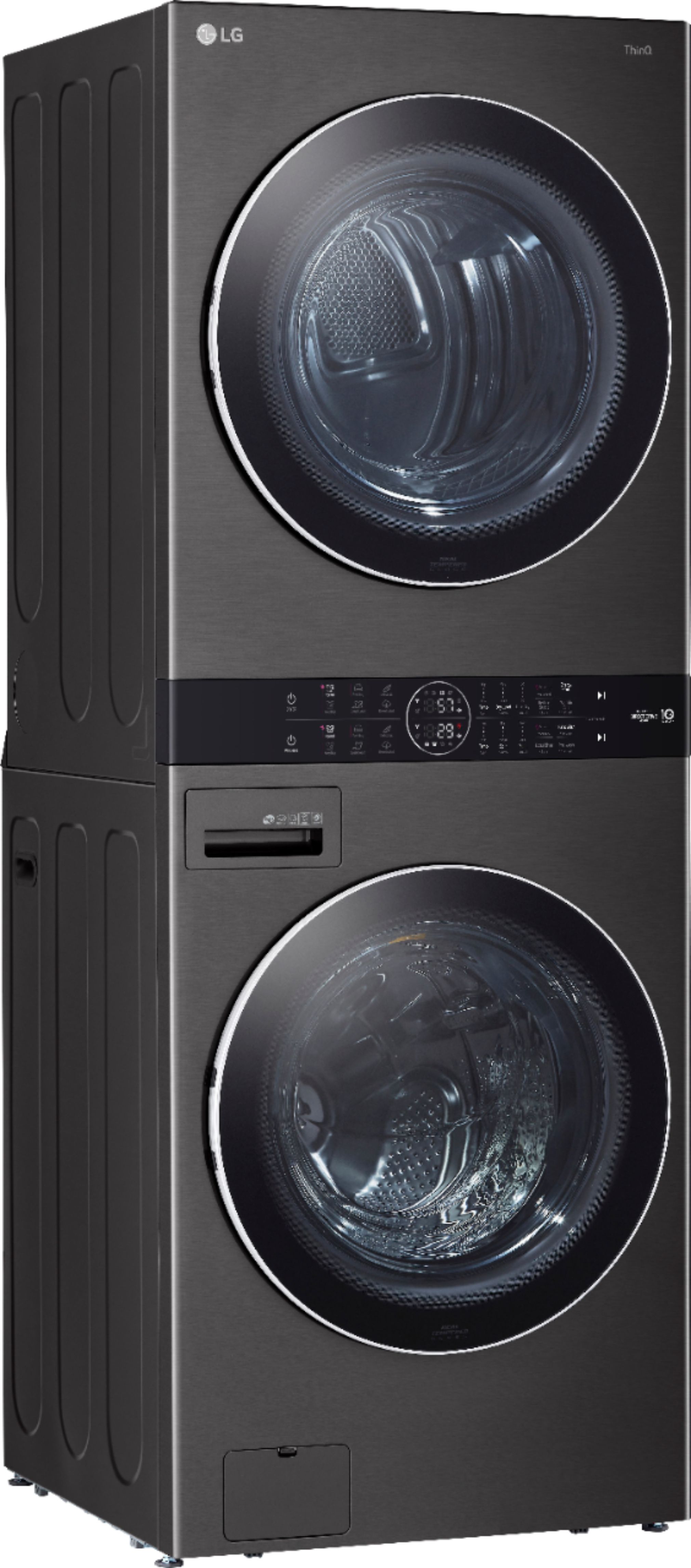 Angle View: LG - 4.5 Cu. Ft. HE Smart Front Load Washer and 7.4 Cu. Ft. Gas Dryer WashTower with Steam and Built-In Intelligence - Black Steel
