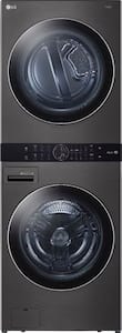 LG - 4.5 Cu.Ft. HE Smart Front-Load Washer and 7.4 Cu.Ft. Gas Dryer WashTower with Steam and Built-In Intelligence - Black Steel - Front_Standard