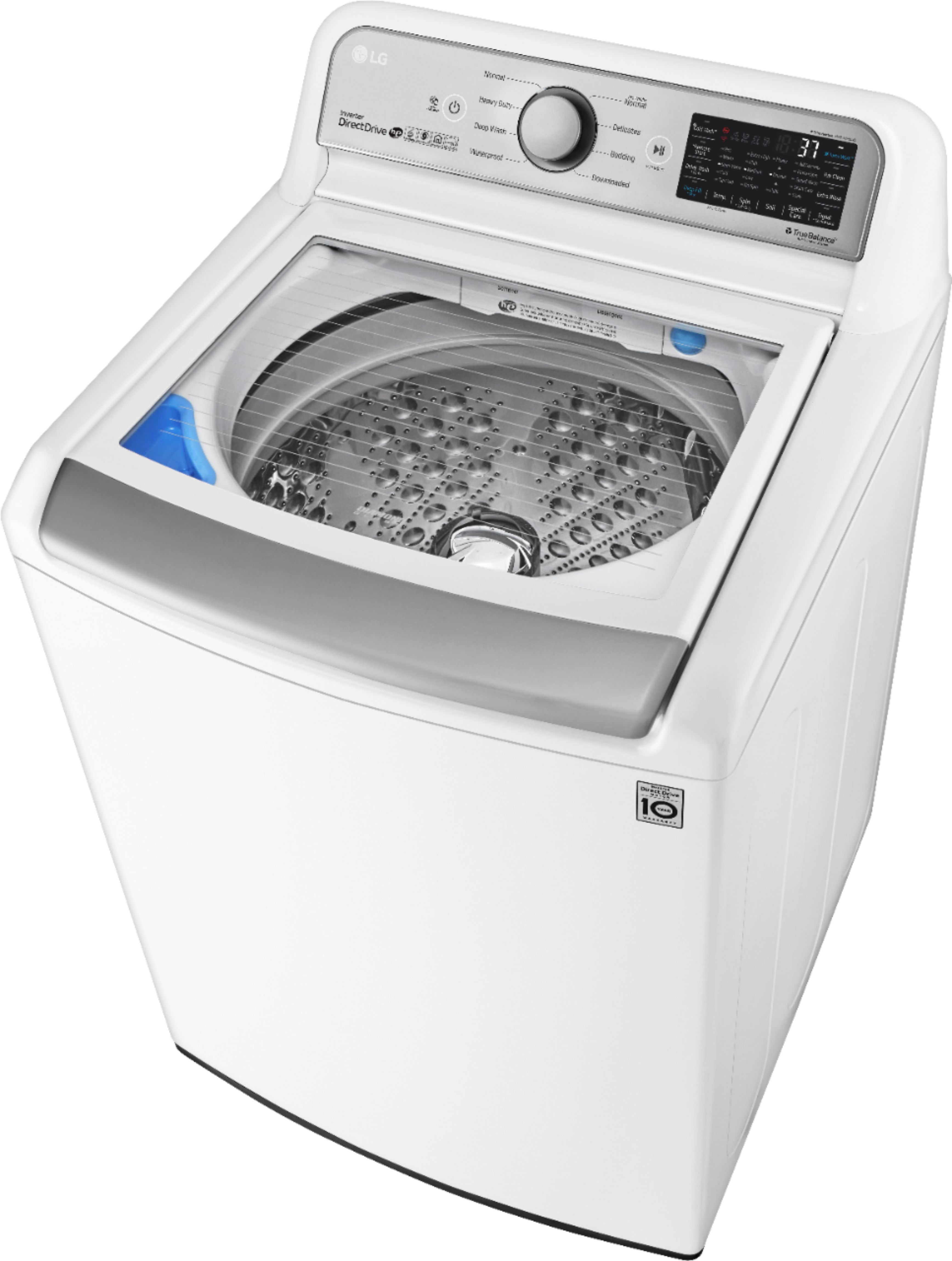Left View: LG - 4.8 Cu. Ft. High-Efficiency Top Load Washer with 4-Way Agitator and TurboWash 3D - White