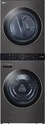 Front. LG - 4.5 Cu. Ft. HE Smart Front Load Washer and 7.4 Cu. Ft. Electric Dryer WashTower with Steam and Built-In Intelligence - Black Steel.