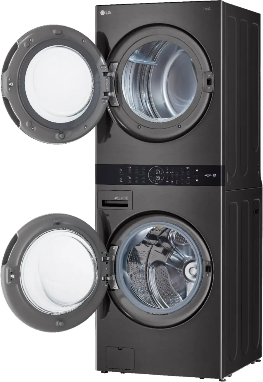 Alt View 15. LG - 4.5 Cu. Ft. HE Smart Front Load Washer and 7.4 Cu. Ft. Electric Dryer WashTower with Steam and Built-In Intelligence - Black Steel.