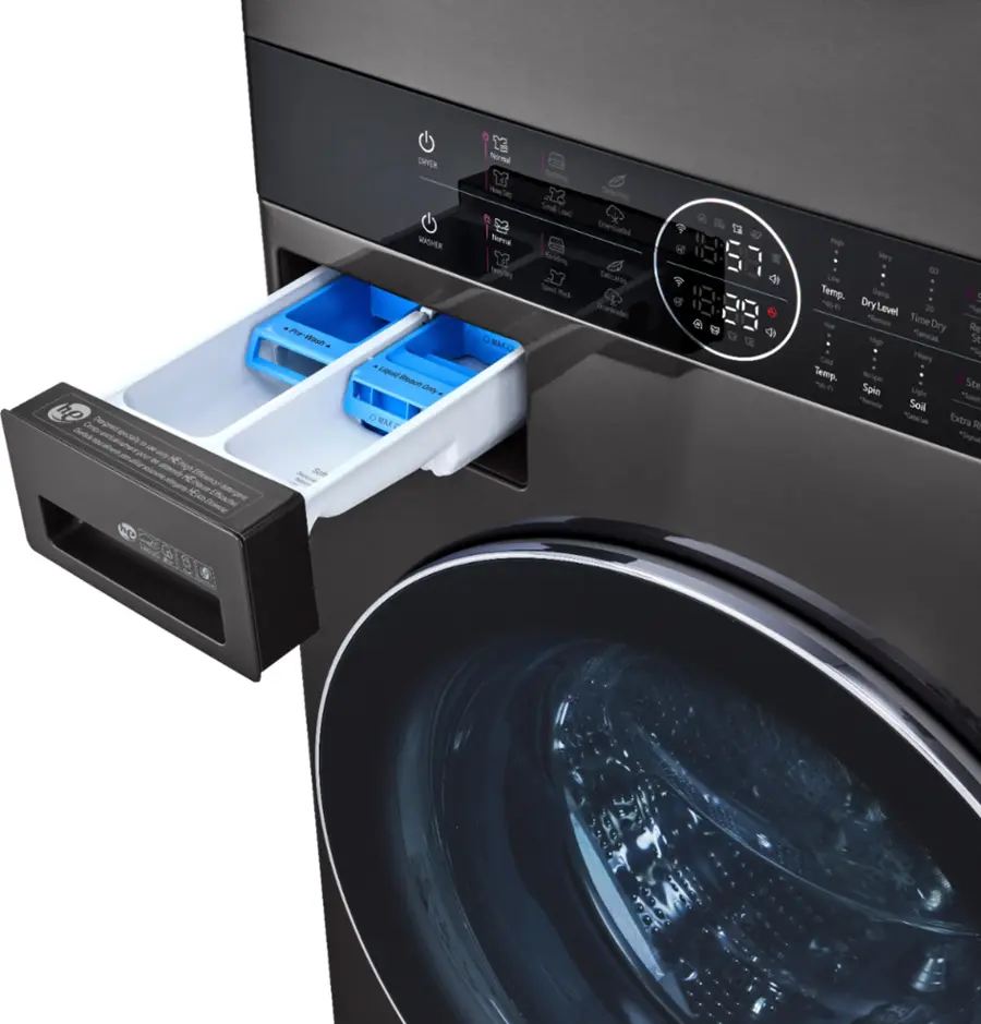 Alt View 18. LG - 4.5 Cu. Ft. HE Smart Front Load Washer and 7.4 Cu. Ft. Electric Dryer WashTower with Steam and Built-In Intelligence - Black Steel.