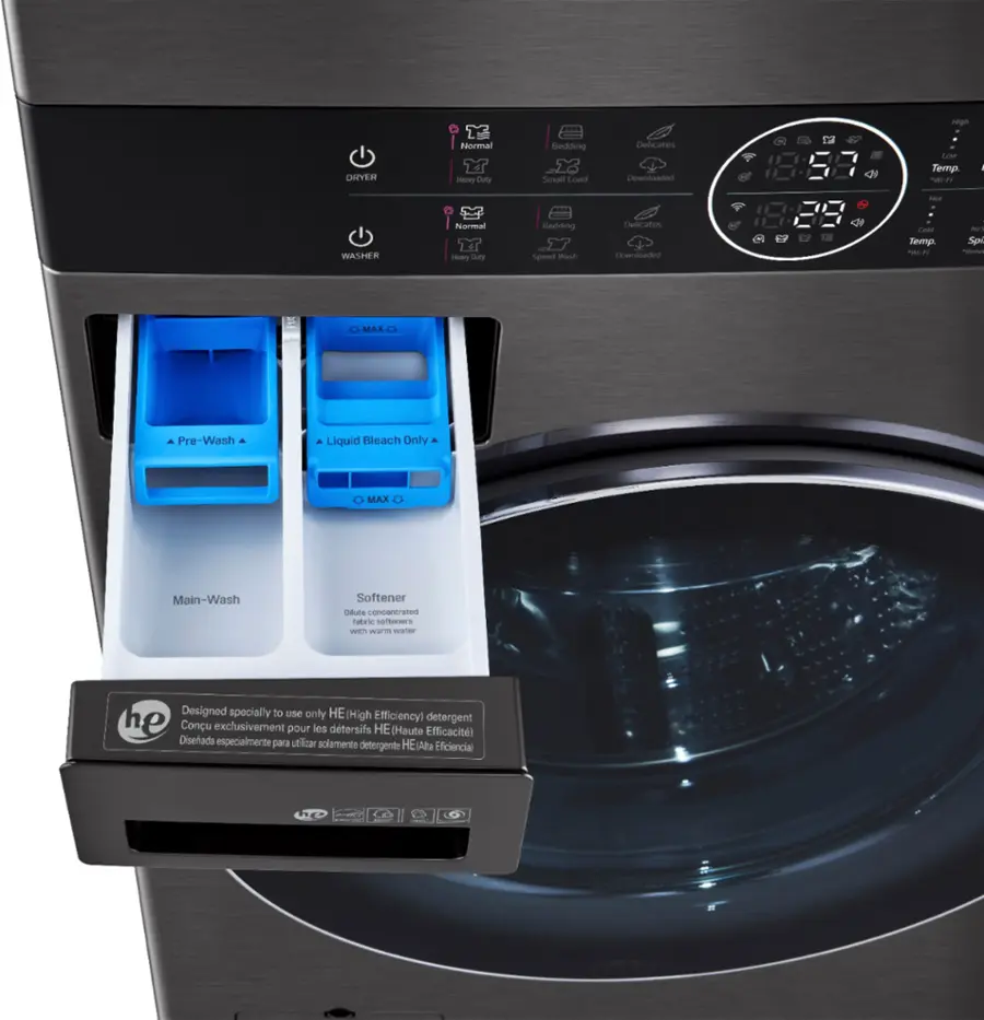 Alt View 19. LG - 4.5 Cu. Ft. HE Smart Front Load Washer and 7.4 Cu. Ft. Electric Dryer WashTower with Steam and Built-In Intelligence - Black Steel.