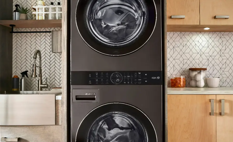Alt View 24. LG - 4.5 Cu. Ft. HE Smart Front Load Washer and 7.4 Cu. Ft. Electric Dryer WashTower with Steam and Built-In Intelligence - Black Steel.