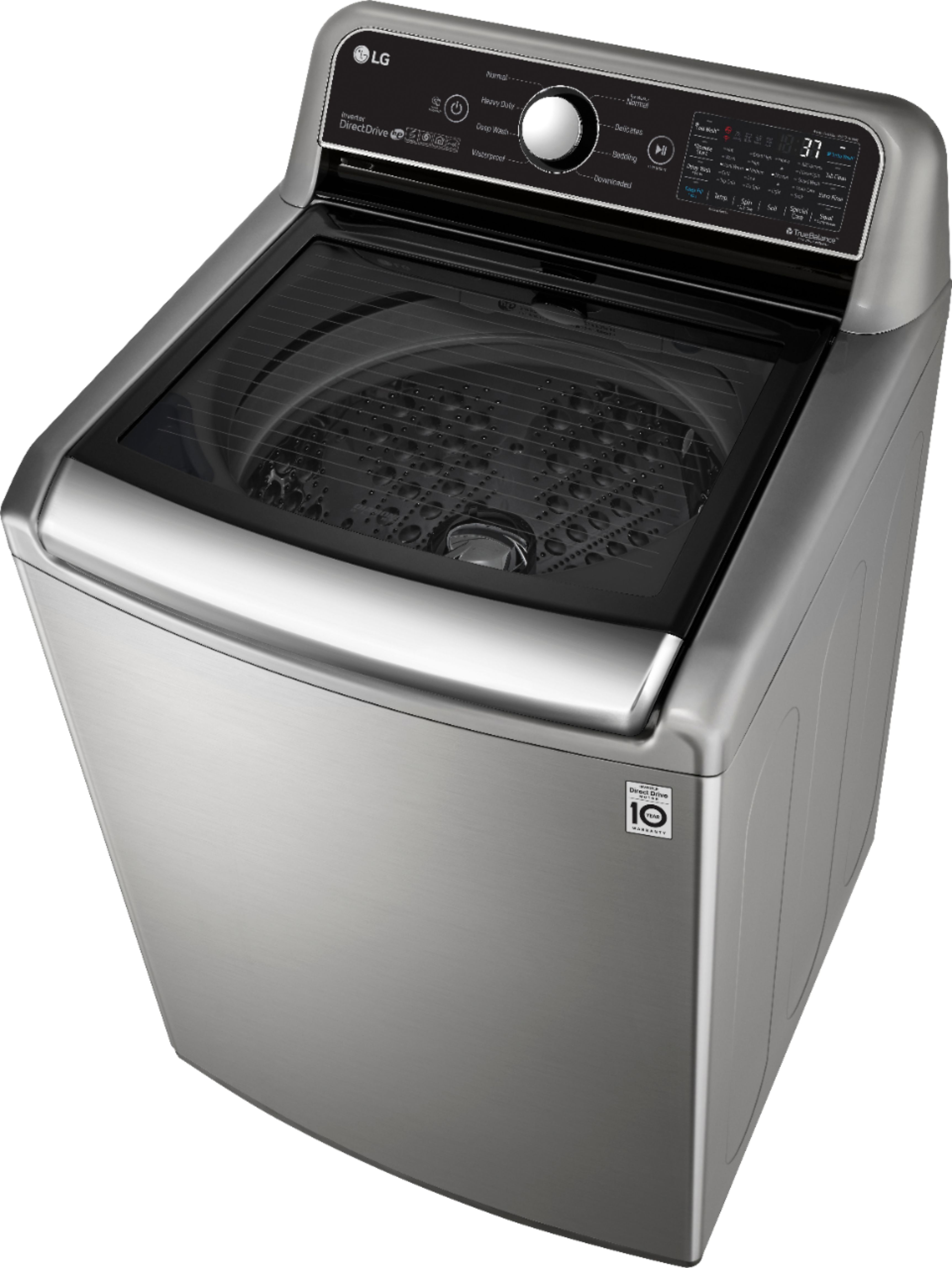 Left View: LG - 4.8 Cu. Ft. High-Efficiency Top Load Washer with 4-Way Agitator and TurboWash 3D - Graphite steel