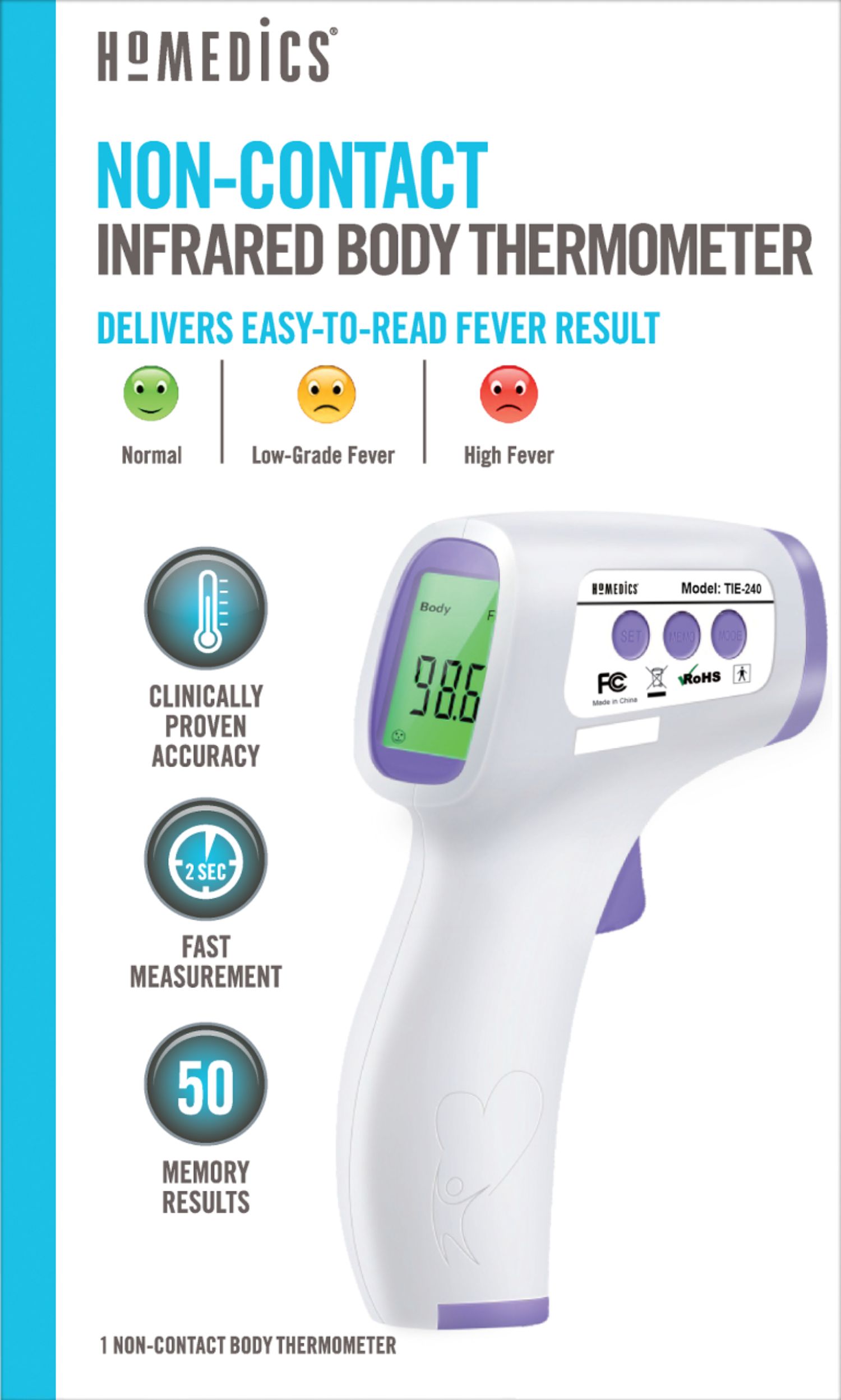 HoMedics No Contact Infrared Digital Thermometer for Body, Food, Liquid,  and Room