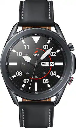 Front. Samsung - Galaxy Watch3 Smartwatch 45mm Stainless LTE - Mystic Black.
