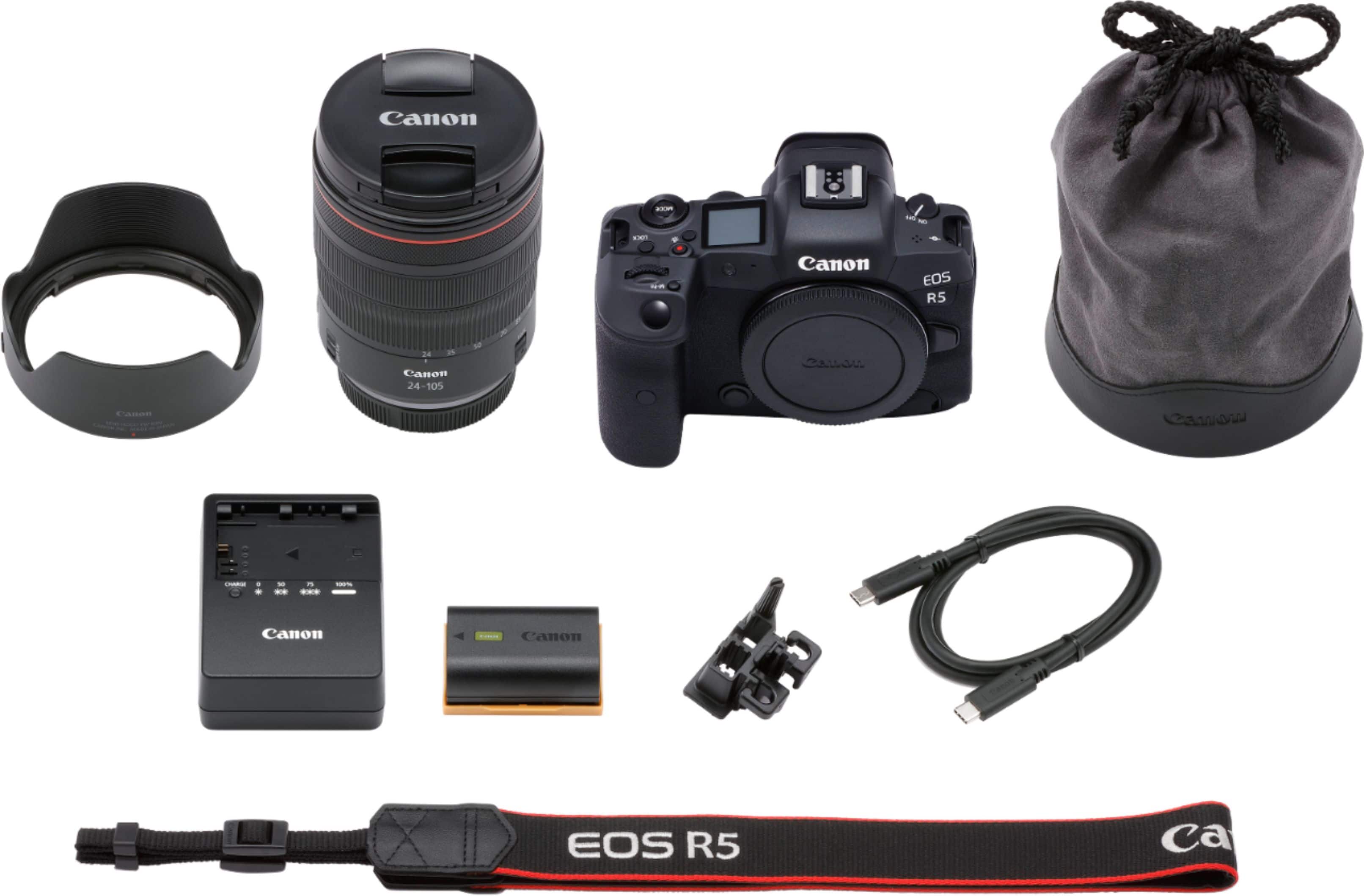 Alt View 1. Canon - EOS R5 Mirrorless Camera with RF 24-105mm f/4L IS USM Lens - Black.