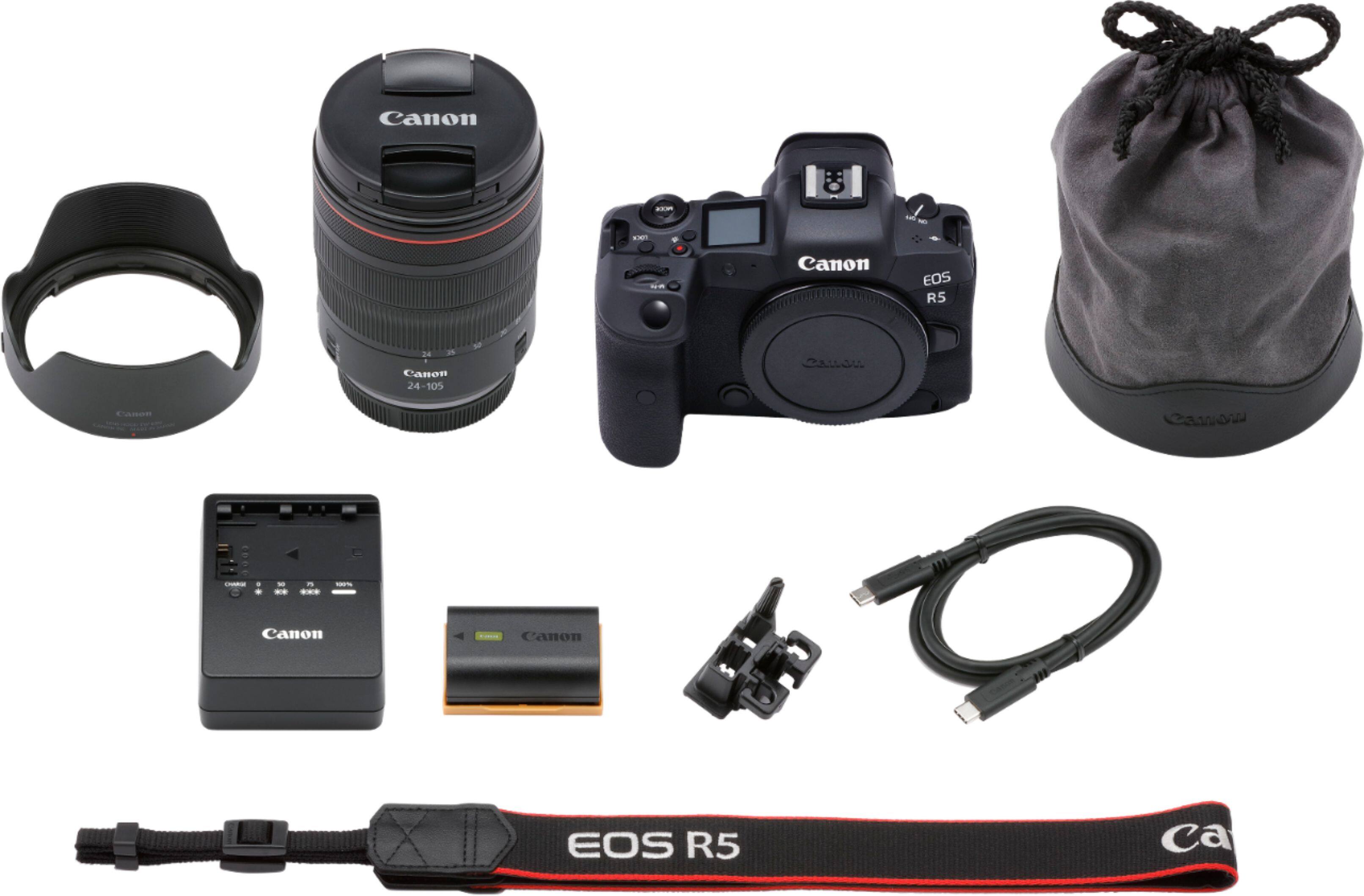 Alt View 1. Canon - EOS R5 Mirrorless Camera with RF 24-105mm f/4L IS USM Lens - Black.