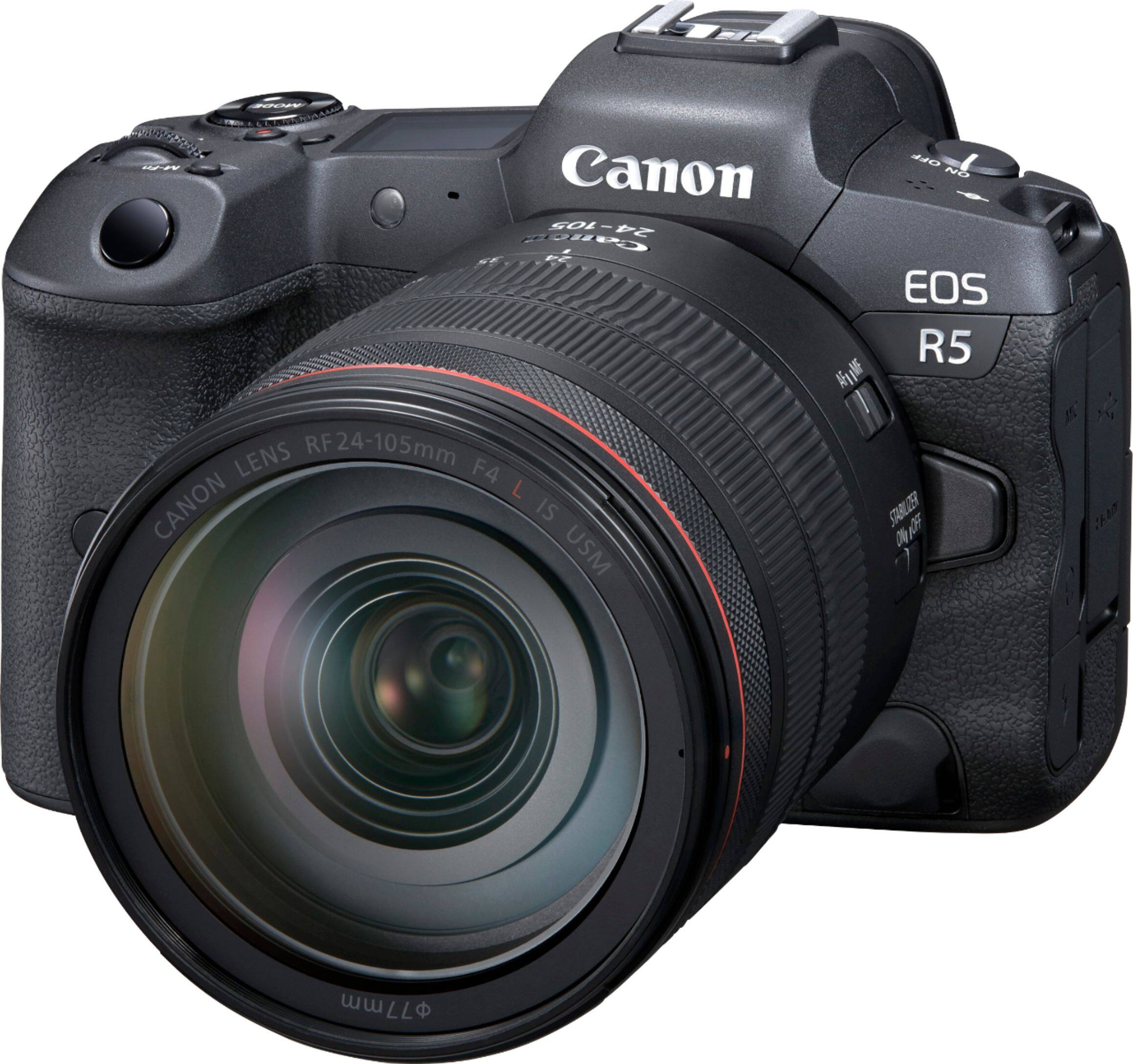 Left. Canon - EOS R5 Mirrorless Camera with RF 24-105mm f/4L IS USM Lens - Black.
