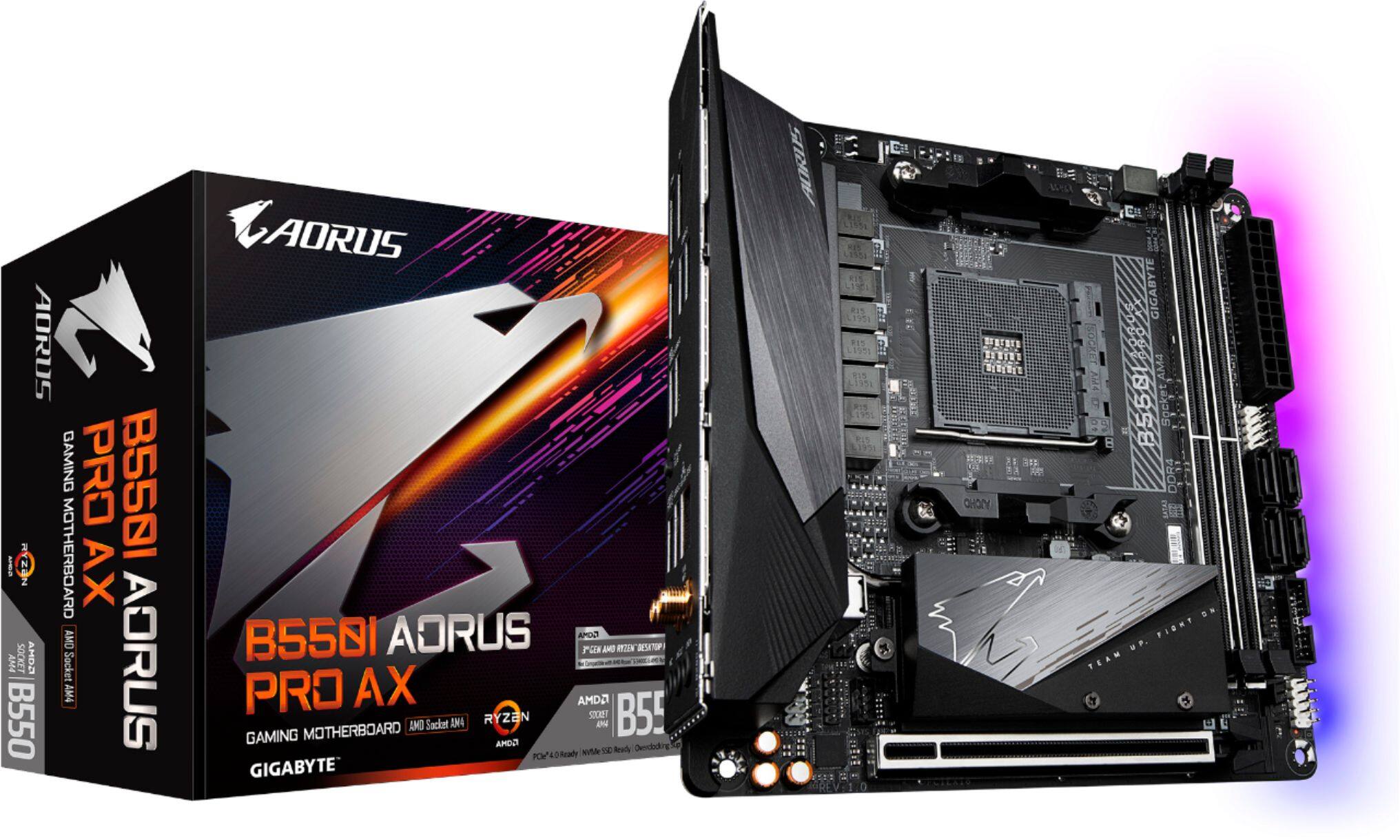 Alt View 1. GIGABYTE - B550 I AORUS PRO AX AM4 USB3.1 AMD Motherboard - Small Form Factor - Black.