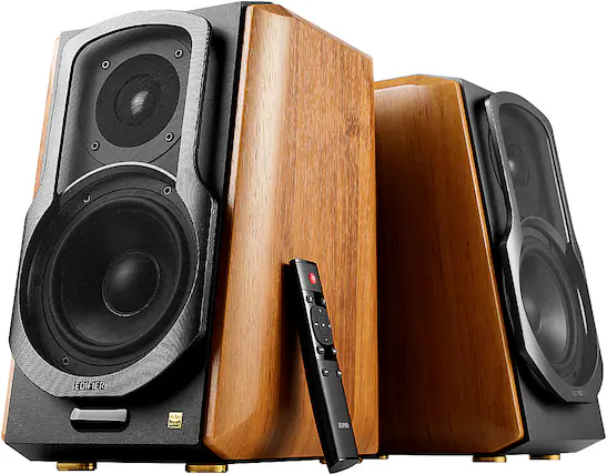 Angle. Edifier - S1000MKII Audiophile Active Bookshelf 2.0 Speakers, Computer Speakers - 120W Optical Input - Bluetooth 5.0 HD - Wood/Black.
