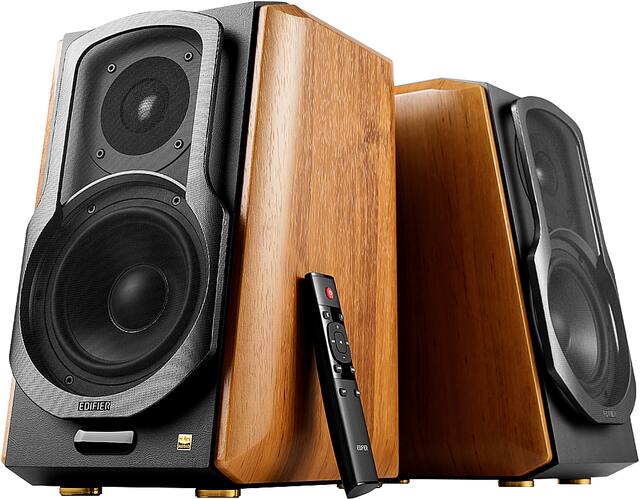 Edifier - S1000MKII Audiophile Active Bookshelf 2.0 Speakers, Computer Speakers - 120W Optical Input - Bluetooth 5.0 HD - Wood/Black