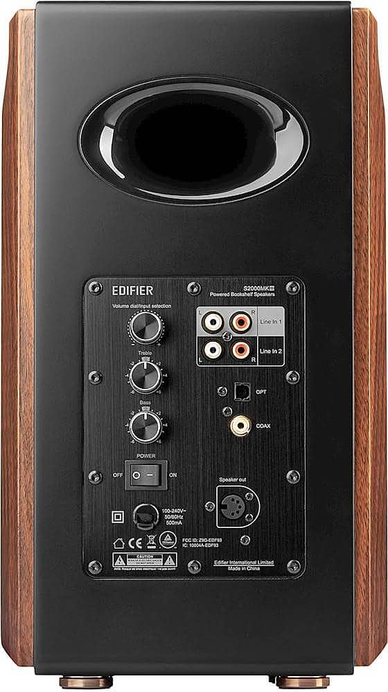 Back. Edifier - S2000MKIII Powered Bluetooth Bookshelf, Computer - 130W Line-in Optical Input - Tri-Amped Studio Monitor 2.0 Speakers - Wood/Black.