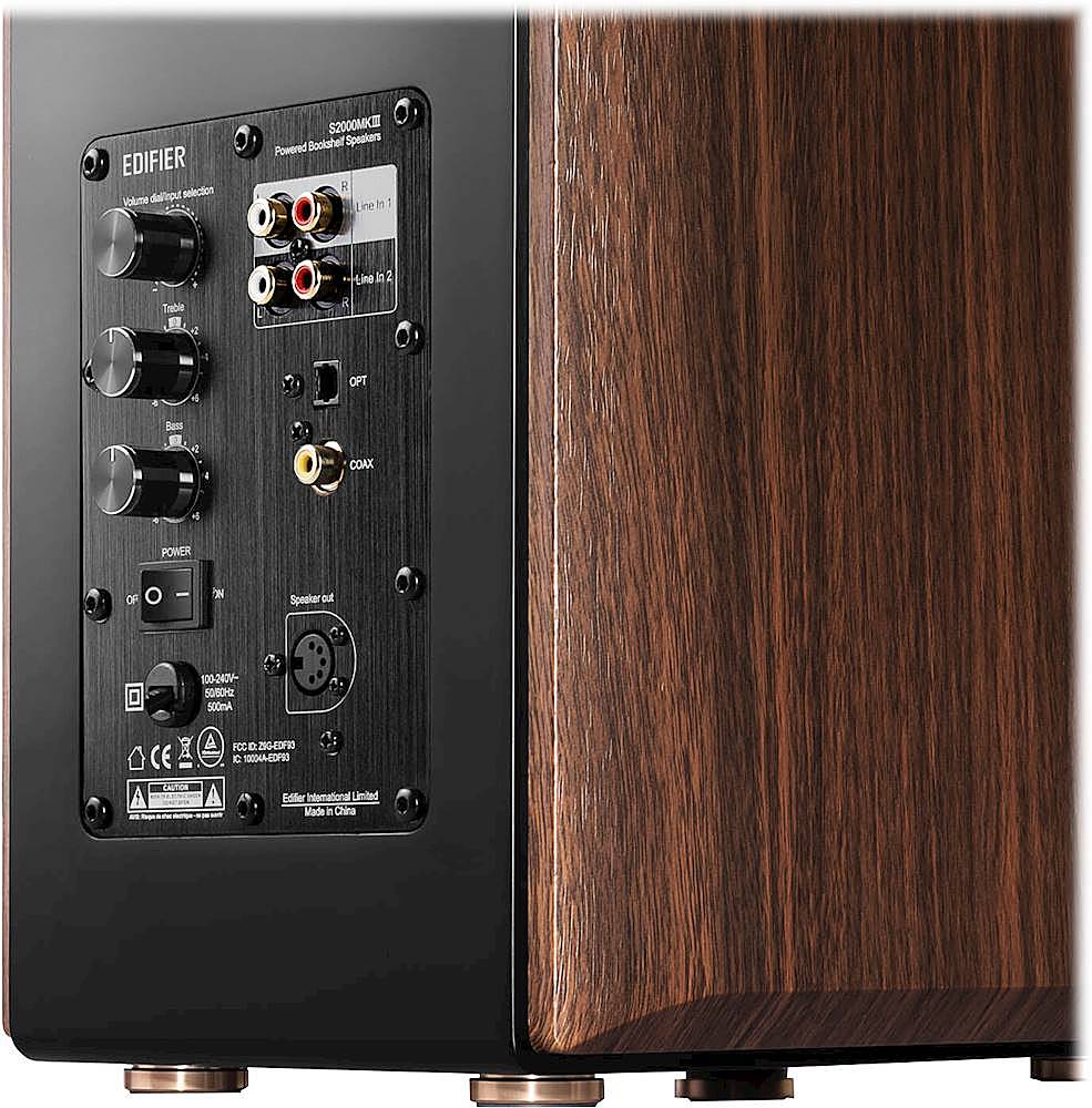 Edifier - S2000MKIII Powered Bluetooth Bookshelf, Computer - 130W Line-in  Optical Input - Tri-Amped Studio Monitor 2.0 Speakers - Wood/Black