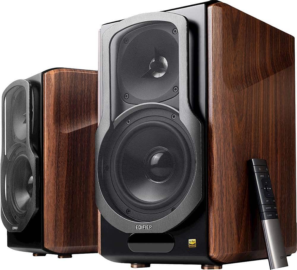 Edifier - S2000MKIII Powered Bluetooth Bookshelf, Computer - 130W Line-in Optical Input - Tri-Amped Studio Monitor 2.0 Speakers - Wood/Black - Front_Zoom