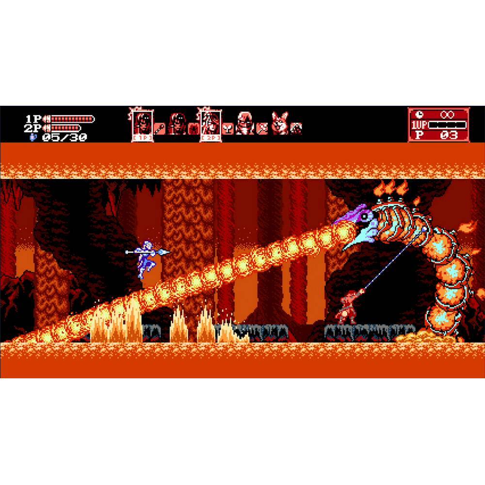 The image depicts a video game scene with a dragon and a person. The person is holding a gun, and the dragon is breathing fire. The game is set in a dark, fiery environment, possibly a volcano. The person is standing in front of the dragon, and the scene appears to be from a video game.