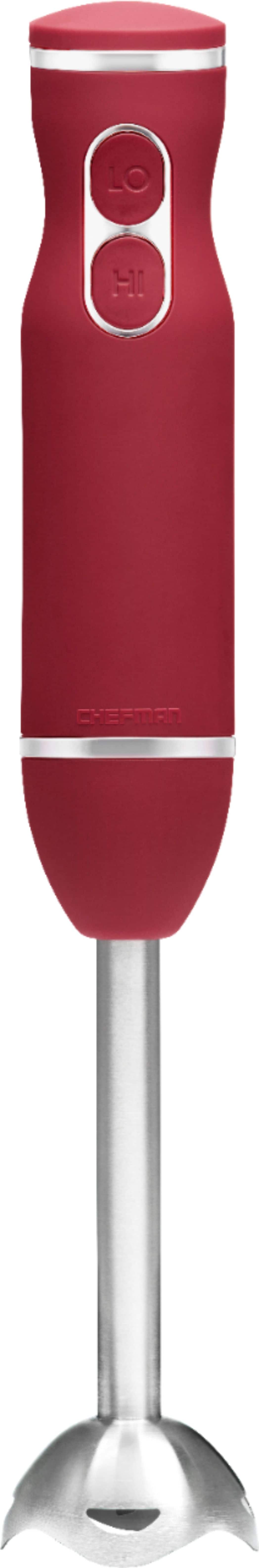 Angle. Chefman - Immersion Stick Hand Blender with Stainless Steel Blades - RED.