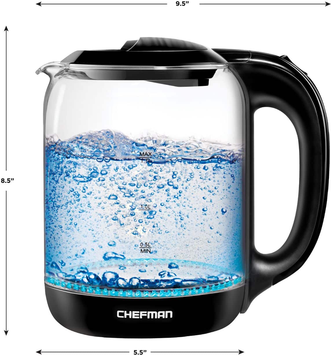 Left. Chefman - Chefman 1.7 Liter Electric Glass Tea Kettle w/ Auto Shut-Off - Black.