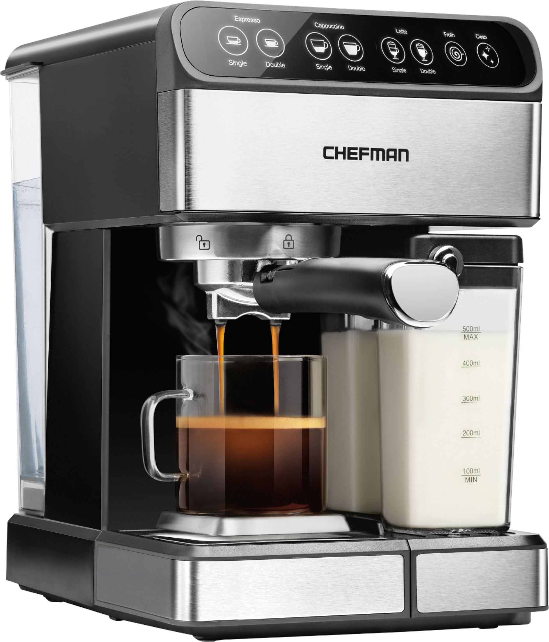 Chefman 6-in-1 Espresso Machine with Steamer, One-Touch Single or