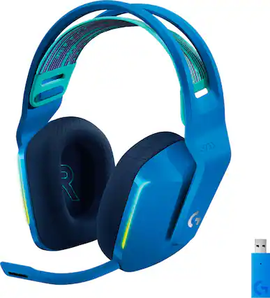 Front. Logitech - G733 LIGHTSPEED Wireless Gaming Headset for PS4, PC - Blue.
