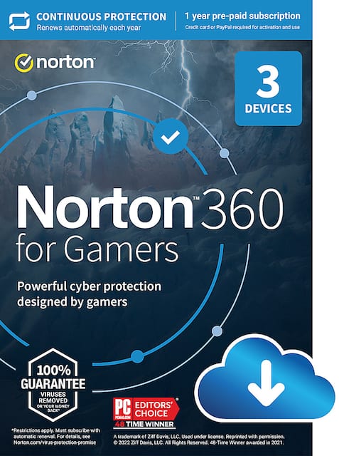 Front Zoom. Norton - 360 for Gamers (3 Device) Antivirus Internet Security Software + Game Optimizer + VPN (1 Year Subscription) - Android, Apple iOS, Mac OS, Windows [Digital].