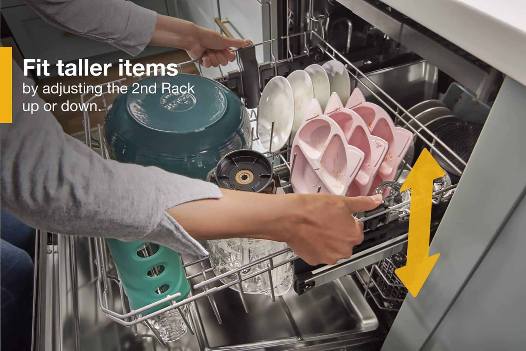 Fit taller items by adjusting the 2nd Rack up or down.