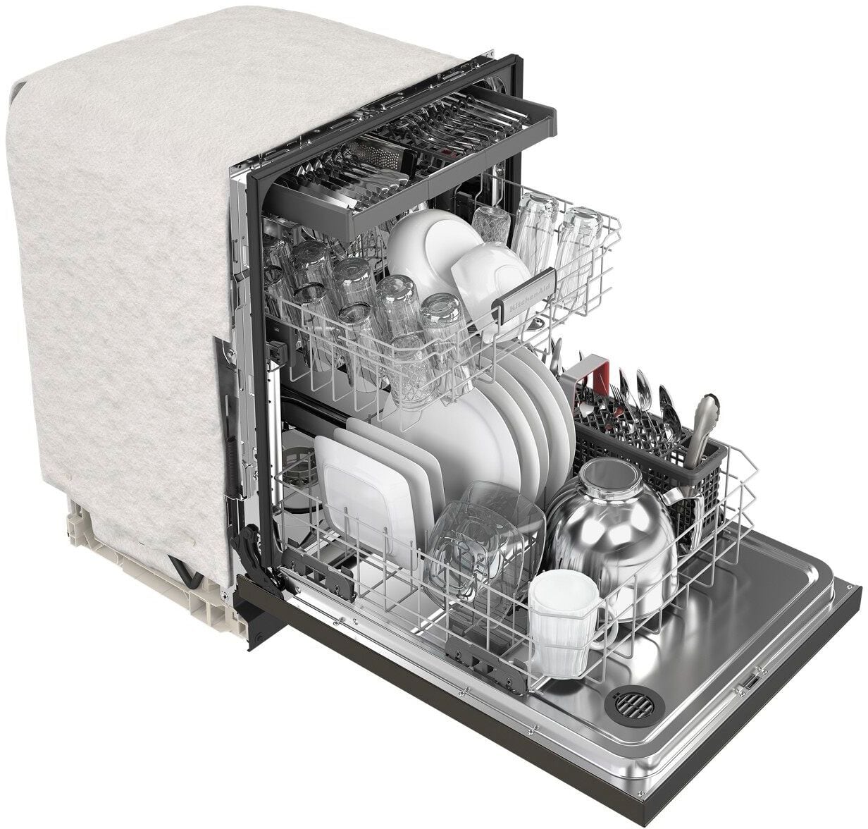 Alt View 14. KitchenAid - 24" Front Control Built-In Dishwasher with Stainless Steel Tub, PrintShield Finish, 3rd Rack, 39 dBA - Black Stainless Steel.