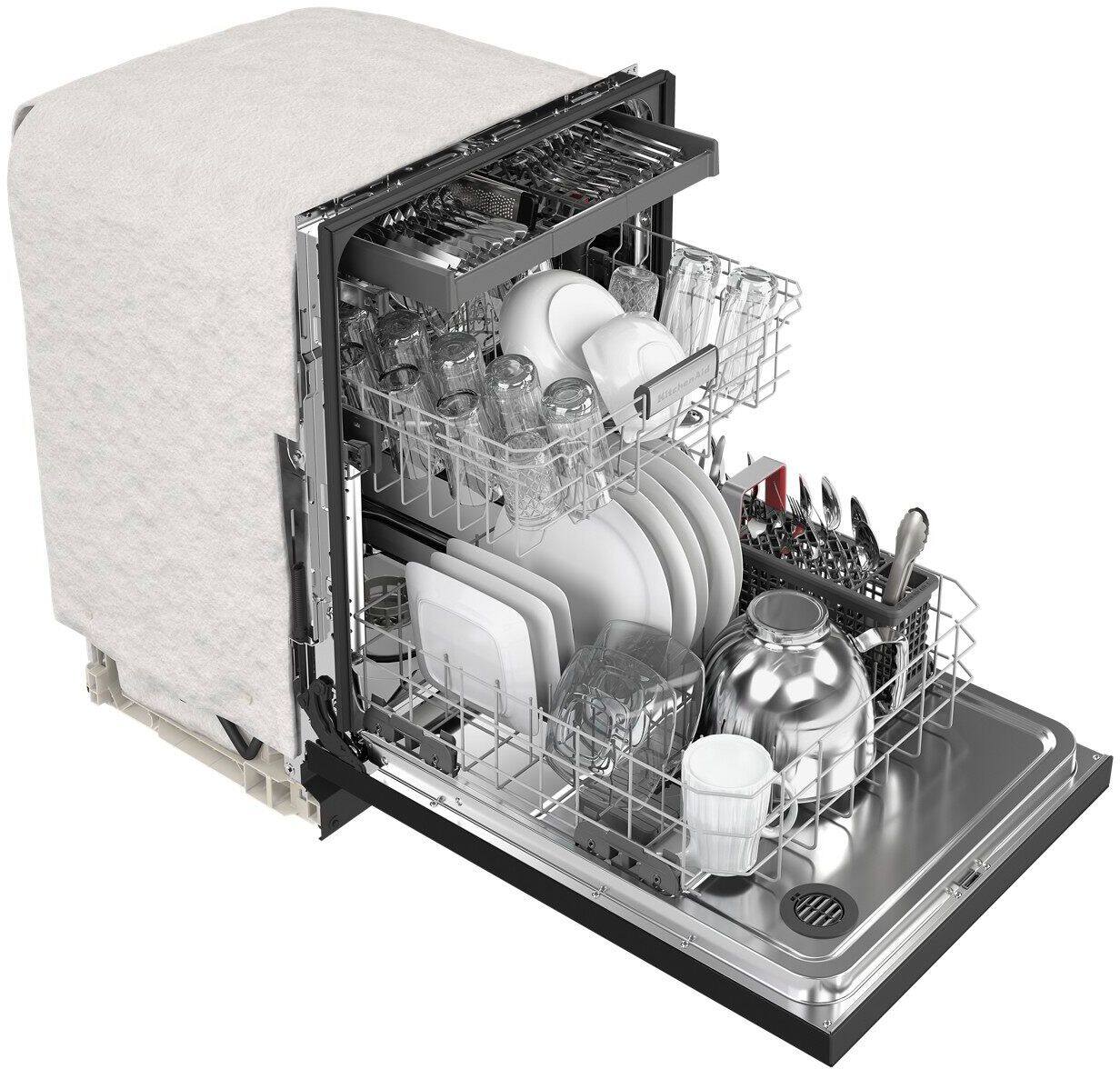 Alt View 2. KitchenAid - 24" Front Control Built-In Dishwasher with Stainless Steel Tub, ProWash Cycle, 3rd Rack, 39 dBA - Black.