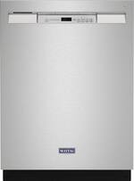 Maytag - 24" Front Control Built-In Dishwasher with Stainless Steel Tub, Dual Power Filtration, 50 dBA - Fingerprint Resistant Stainless Steel - Front_Standard