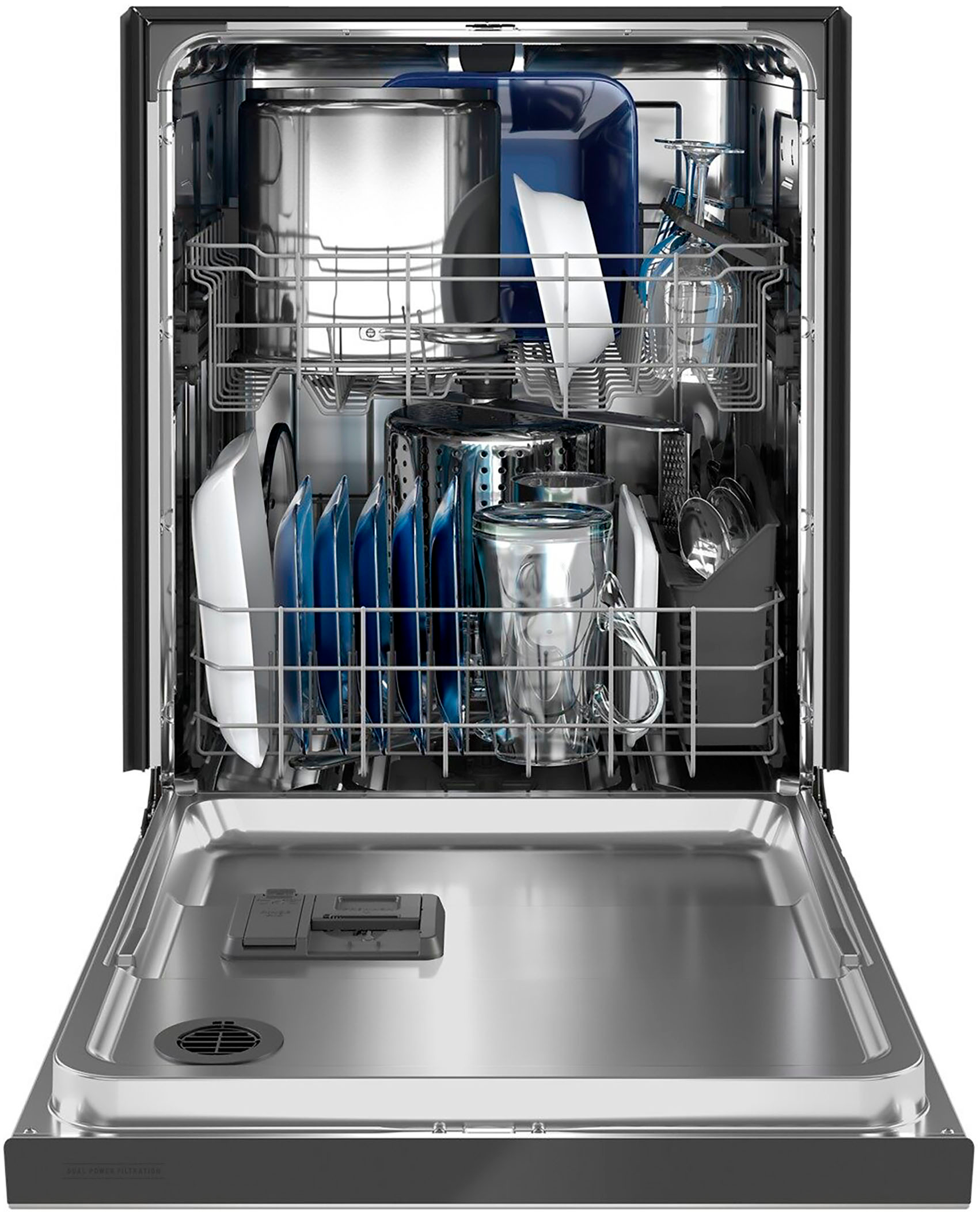 Left View: Maytag - 24" Front Control Built-In Dishwasher with Stainless Steel Tub, Dual Power Filtration, 50 dBA - Stainless Steel