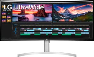 LG - Geek Squad Certified Refurbished 38" IPS LED Curved FreeSync and G-SYNC Compatible Monitor with HDR - Silver - Front_Zoom