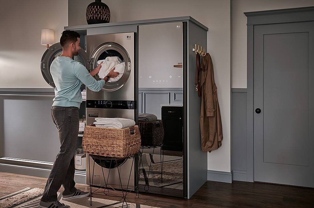 Alt View 27. LG - STUDIO 5.0 Cu. Ft. HE Smart Front Load Washer and 7.4 Cu. Ft. Gas Dryer WashTower with Steam and Built-In Intelligence - Noble Steel.