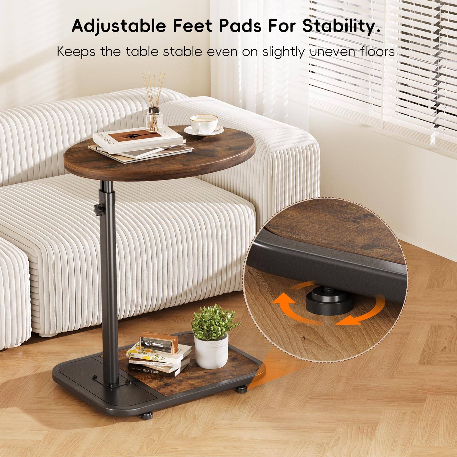 Adjustable Feet Pads For Stability.  
Keeps the table stable even on slightly uneven floors.