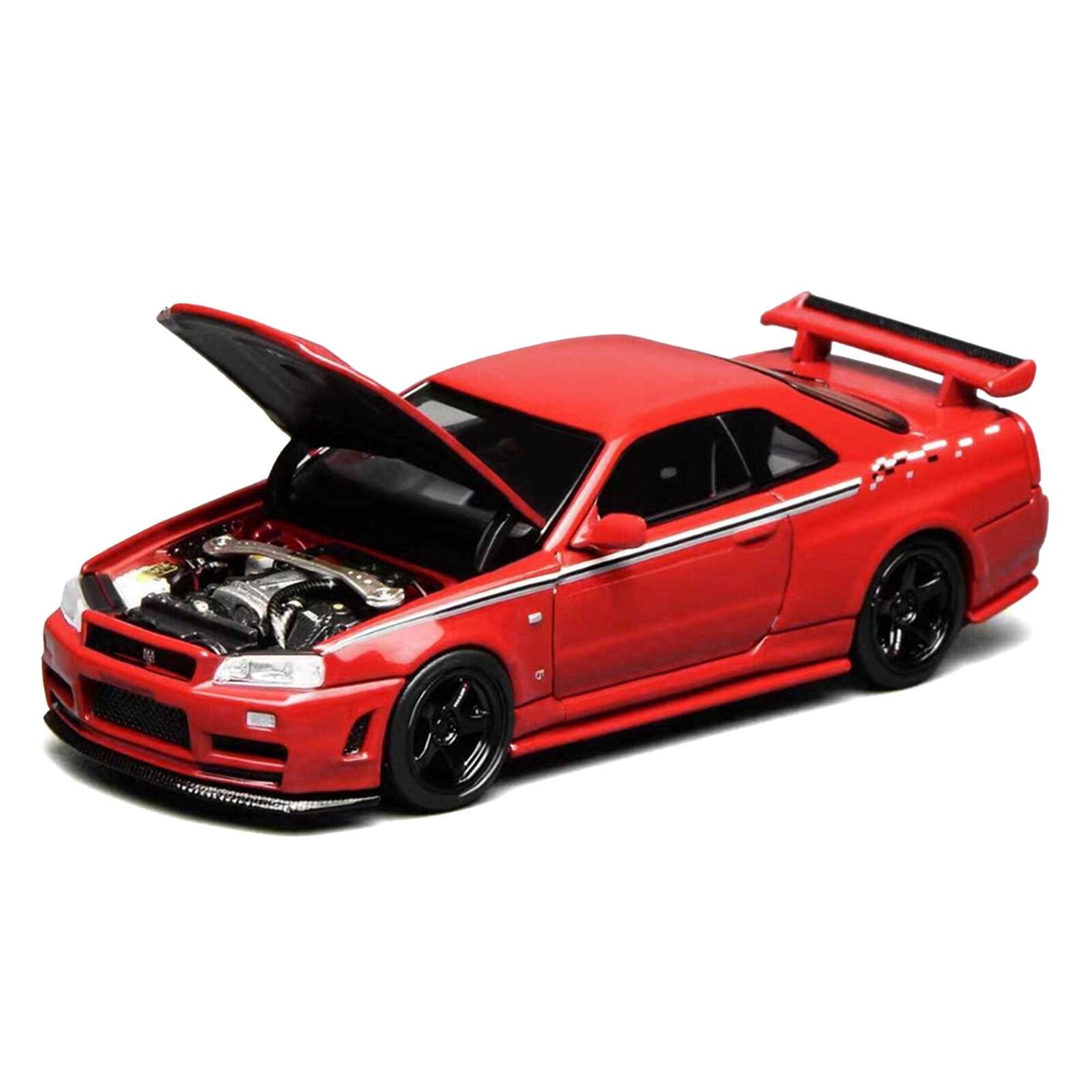 Alt View 1. MotorHelix - Nissan Skyline GT-R (R34) Nismo RHD Custom Red with Stripes "Senior 64" Series 1/64 Diecast Model Car by MotorHelix.