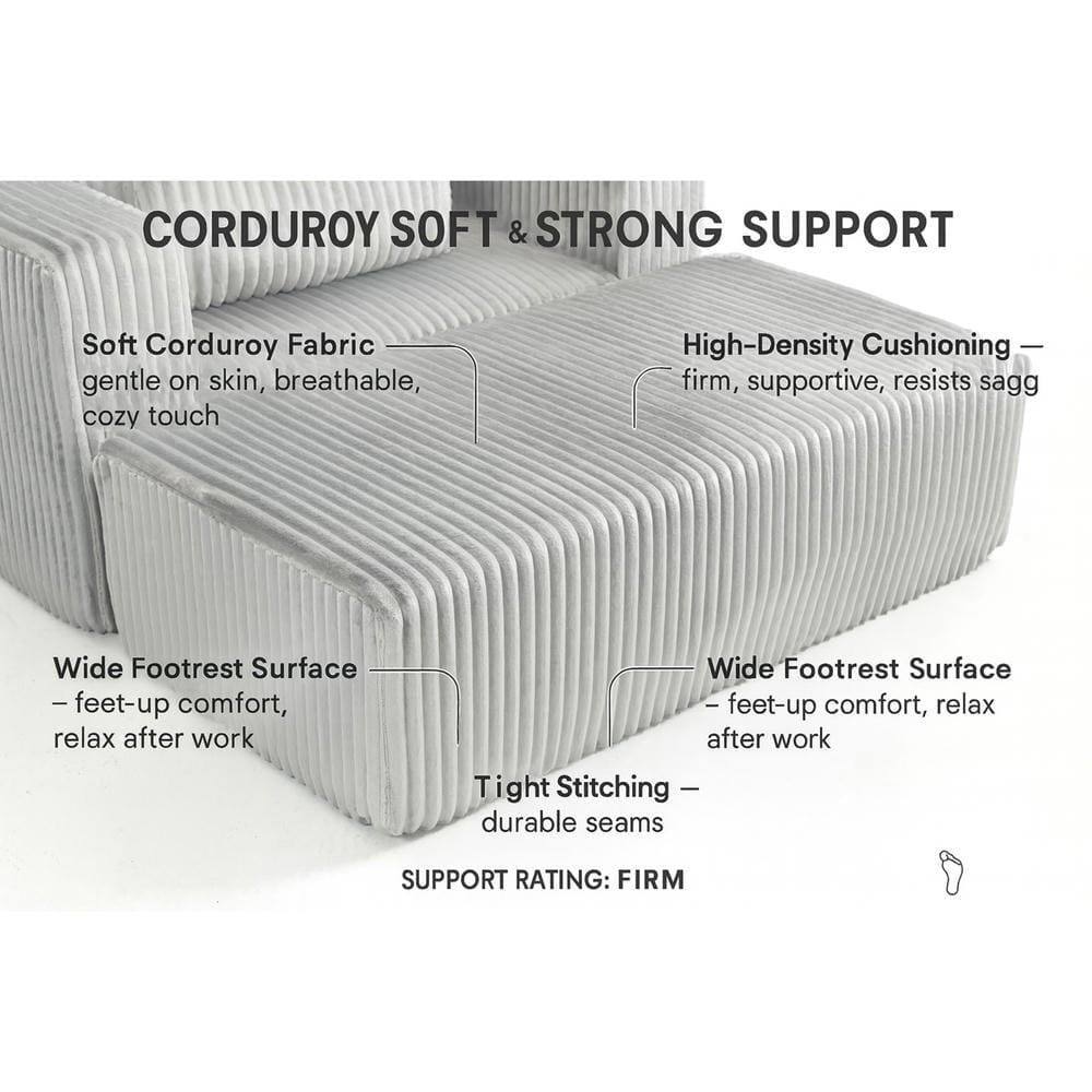 CORDUROY SOFT & STRONG SUPPORT

- Soft Corduroy Fabric: gentle on skin, breathable, cozy touch
- High-Density Cushioning: firm, supportive, resists sag
- Wide Footrest Surface: feet-up comfort, relax after work
- Tight Stitching: durable seams

SUPPORT RATING: FIRM