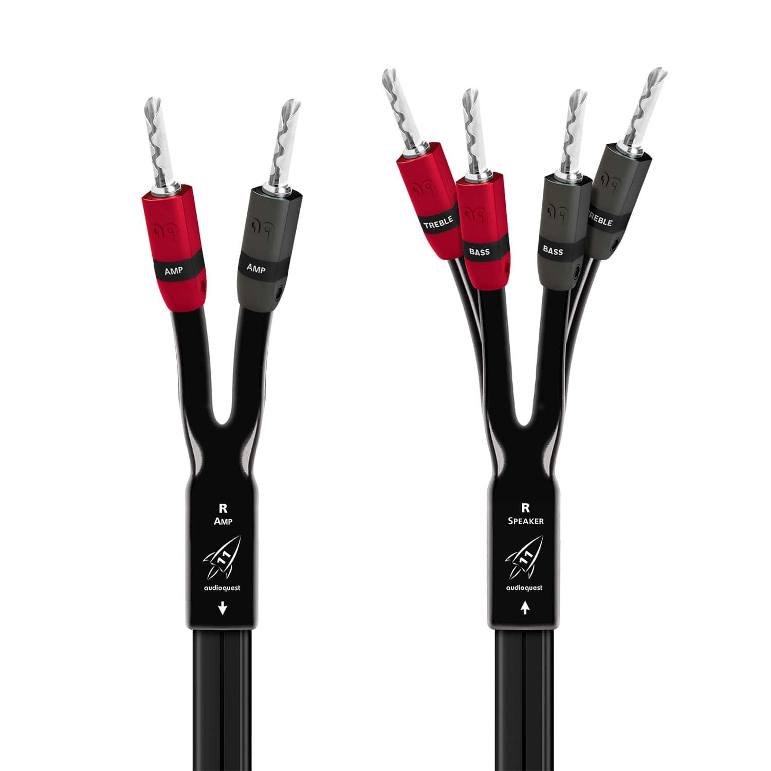AudioQuest - Rocket 11 15' Speaker Cable with Banana > Banana SureGrip 300 Connectors - Black/Gray Stripes - Front_Zoom