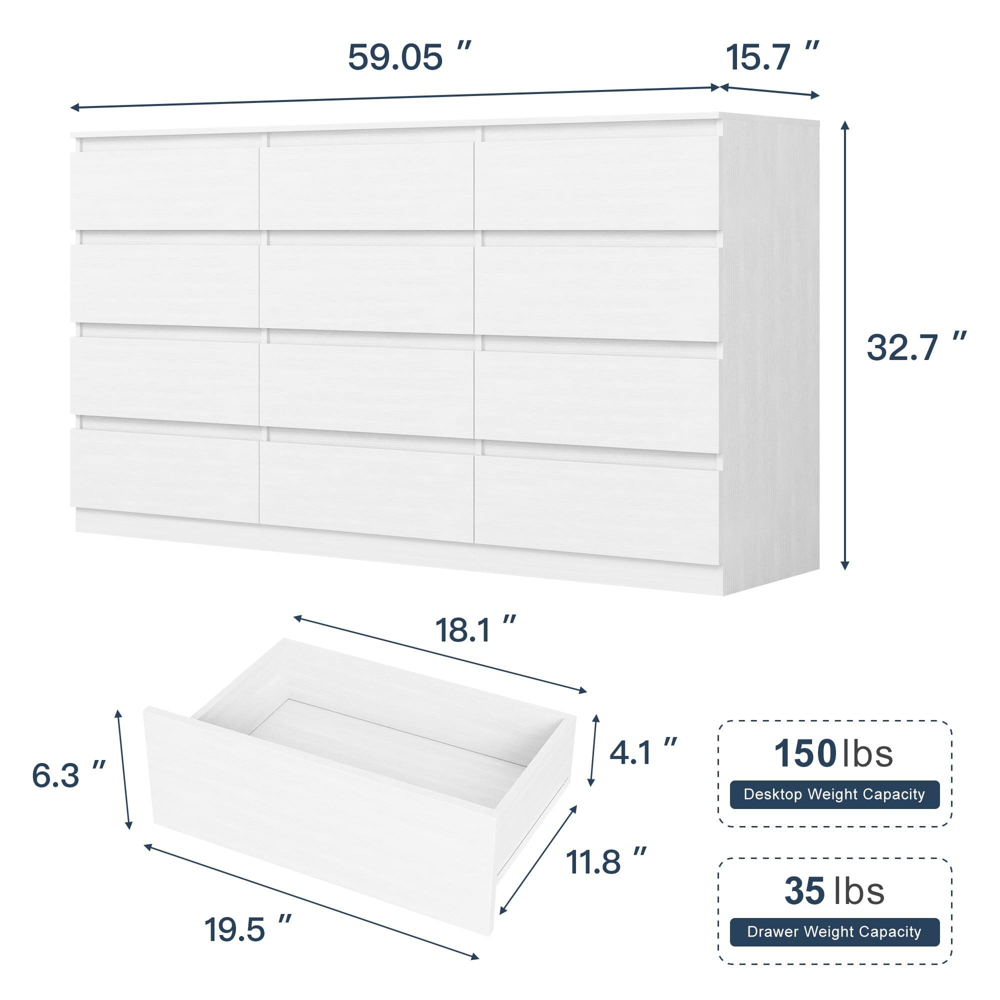59.05"  
15.7"  
32.7"  
18.1"  
6.3"  
4.1"  
19.5"  
11.8"  

150 lbs Desktop Weight Capacity  
35 lbs Drawer Weight Capacity