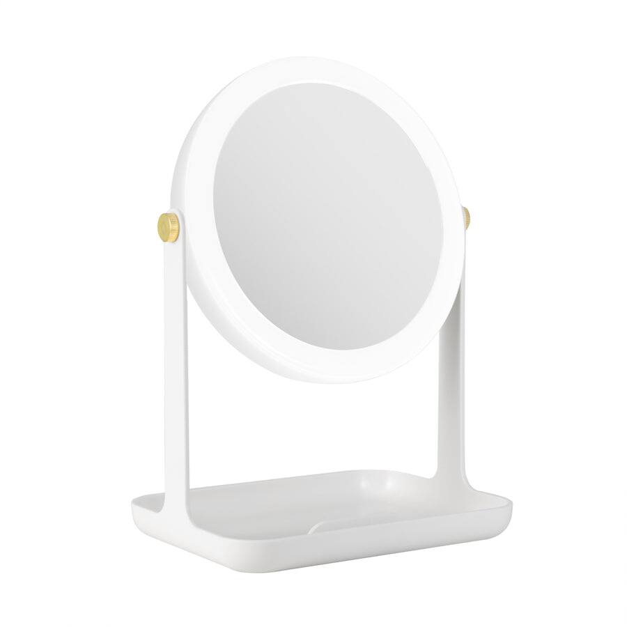 Left. Zadro - Back-to-School LED Lighted Makeup Mirror with 5X/1X Magnifications, Accessories Tray & Phone Holder - White.