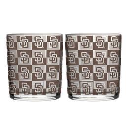 Logo Brands - San Diego Padres Two-Pack 12oz. Gridiron Stained Rocks Glass Set - Multicolor