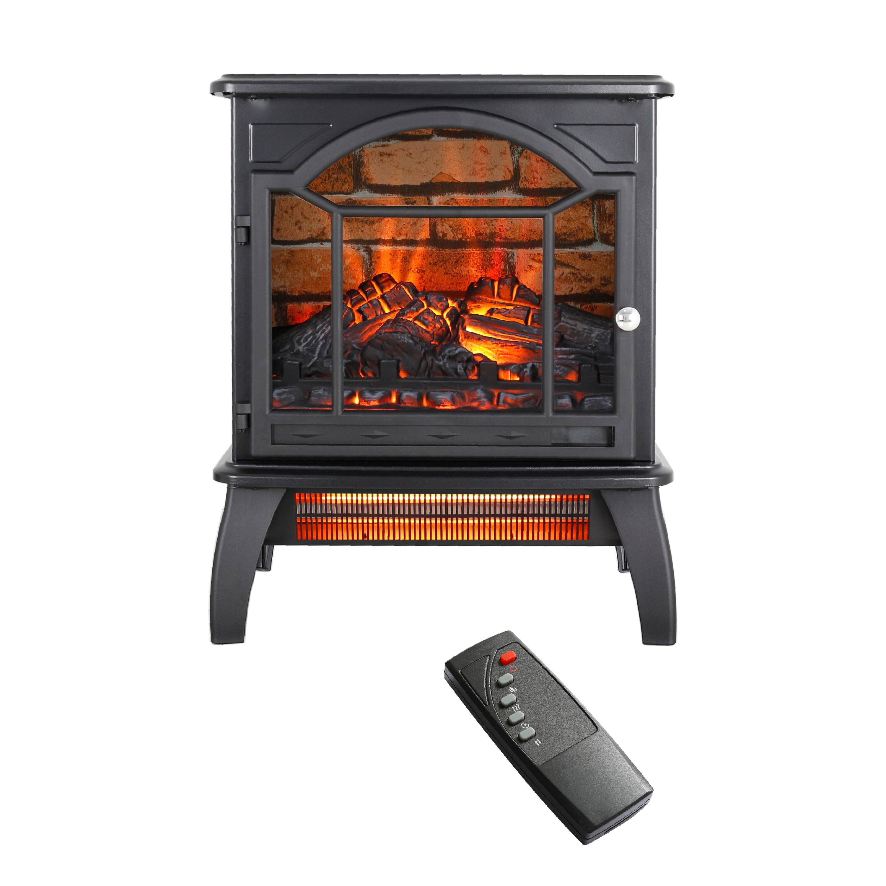 Front. GOODSILO - 18"" Electric Infrared Quartz Fireplace Stove with Remote - Freestanding Design - Antique Black.
