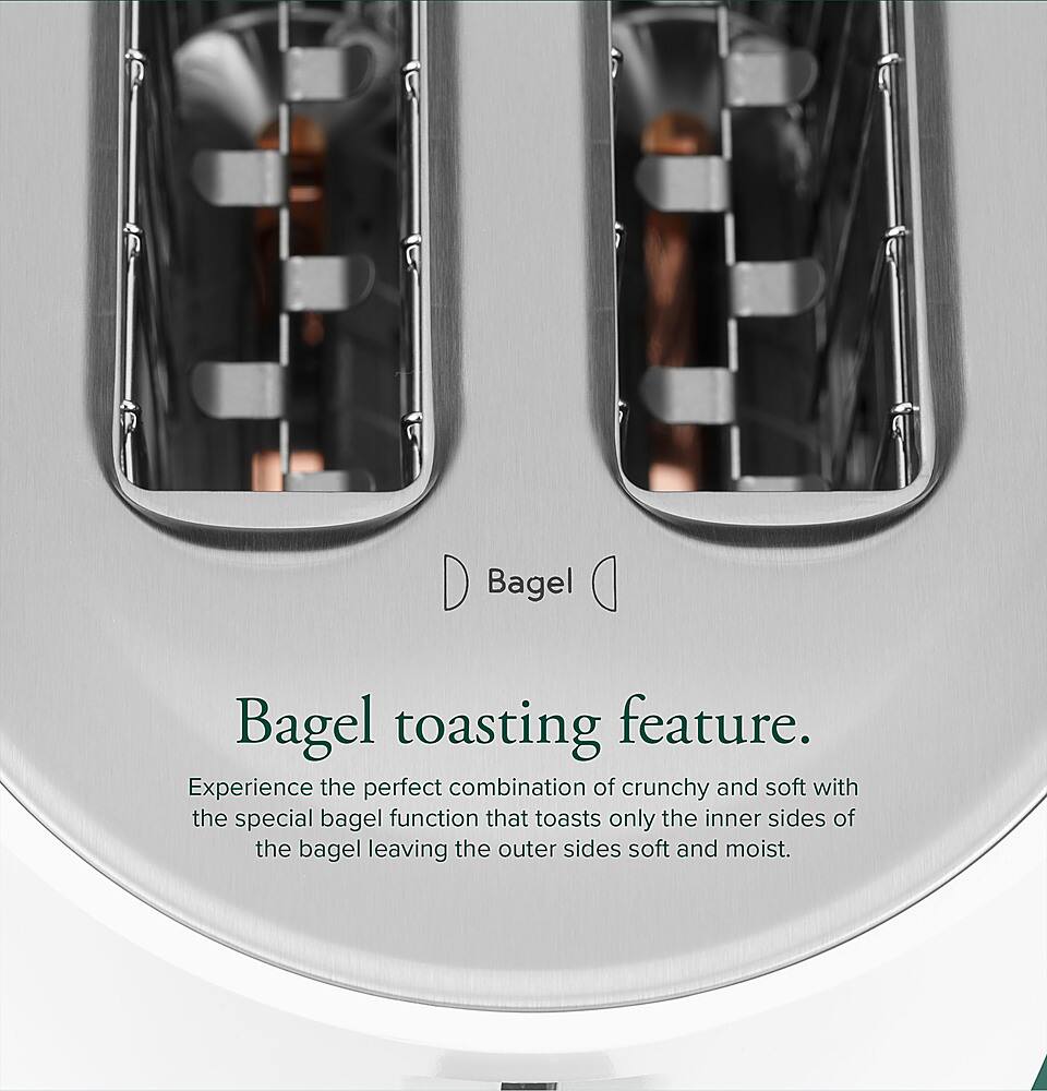 Bagel Toasting Feature. Experience the perfect combination of crunchy and soft with the special bagel function that toasts only the inner sides of the bagel, leaving the outer sides soft and moist.