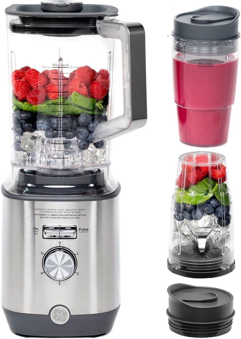 Zoom in on Front Zoom. GE - 5-Speed 64-Oz. Blender with Blender Cups - Stainless Steel.